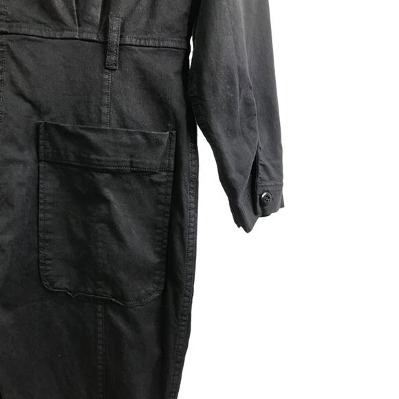Alex Mill Jumpsuit Womens S Black Long Sleeve Romper Button Down Stretch Pockets - Picture 9 of 13
